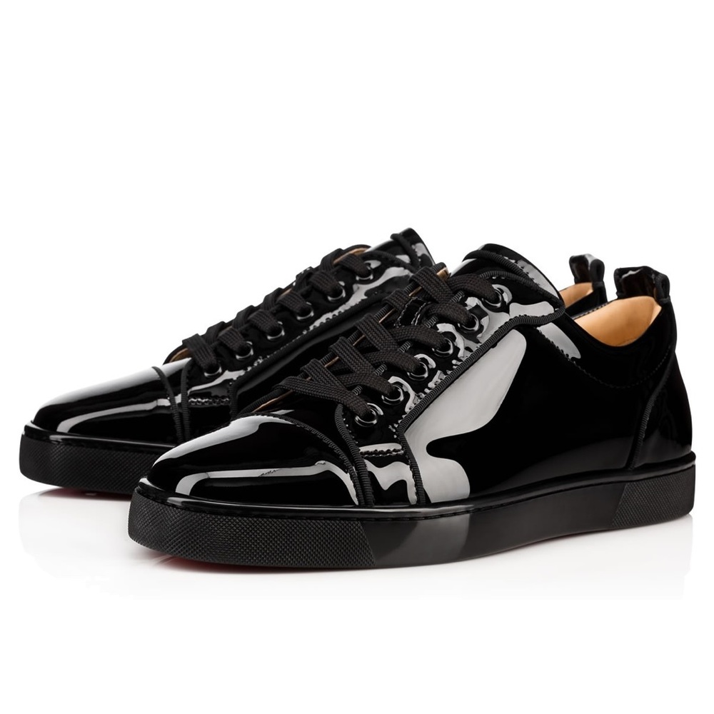 Christian Louboutin Louis Juniors. Glossy black patent leather sneaker.